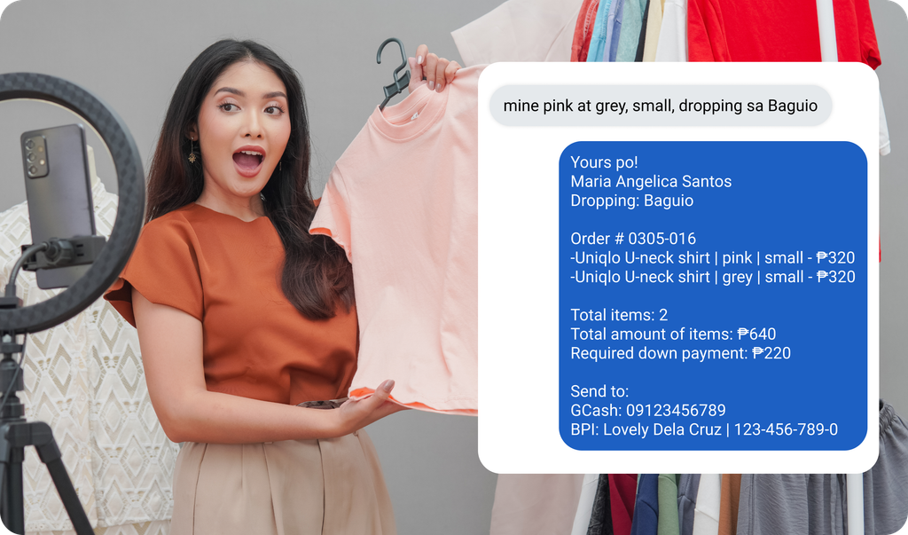 Order form in Tinda Tools with customer details, items, pricing, and down payment in one place